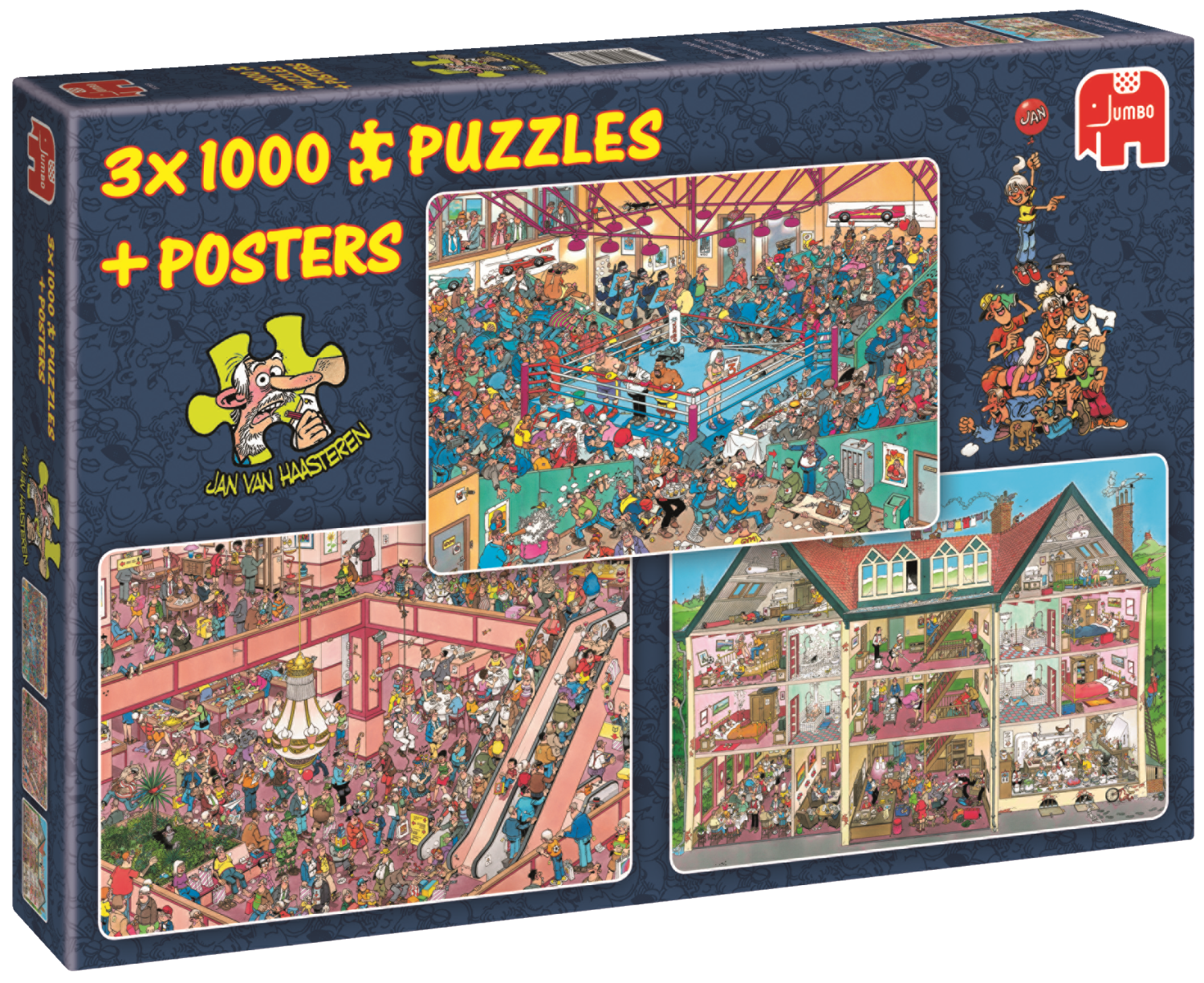 Jan van Haasteren - Hotel, Boxing Match & Shop till you drop 3in1 (3x1000 pieces)